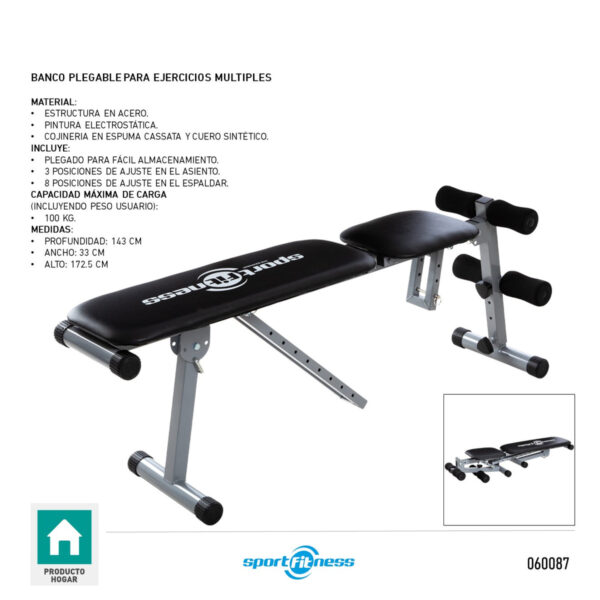 Banco Plegable Sport Fitness Ejercicio Múltiple Libre