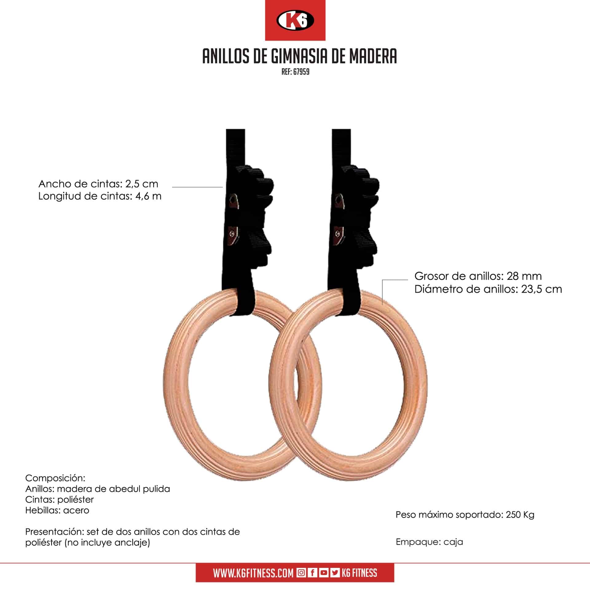 Anillas de madera gym K6 - Imagen 2