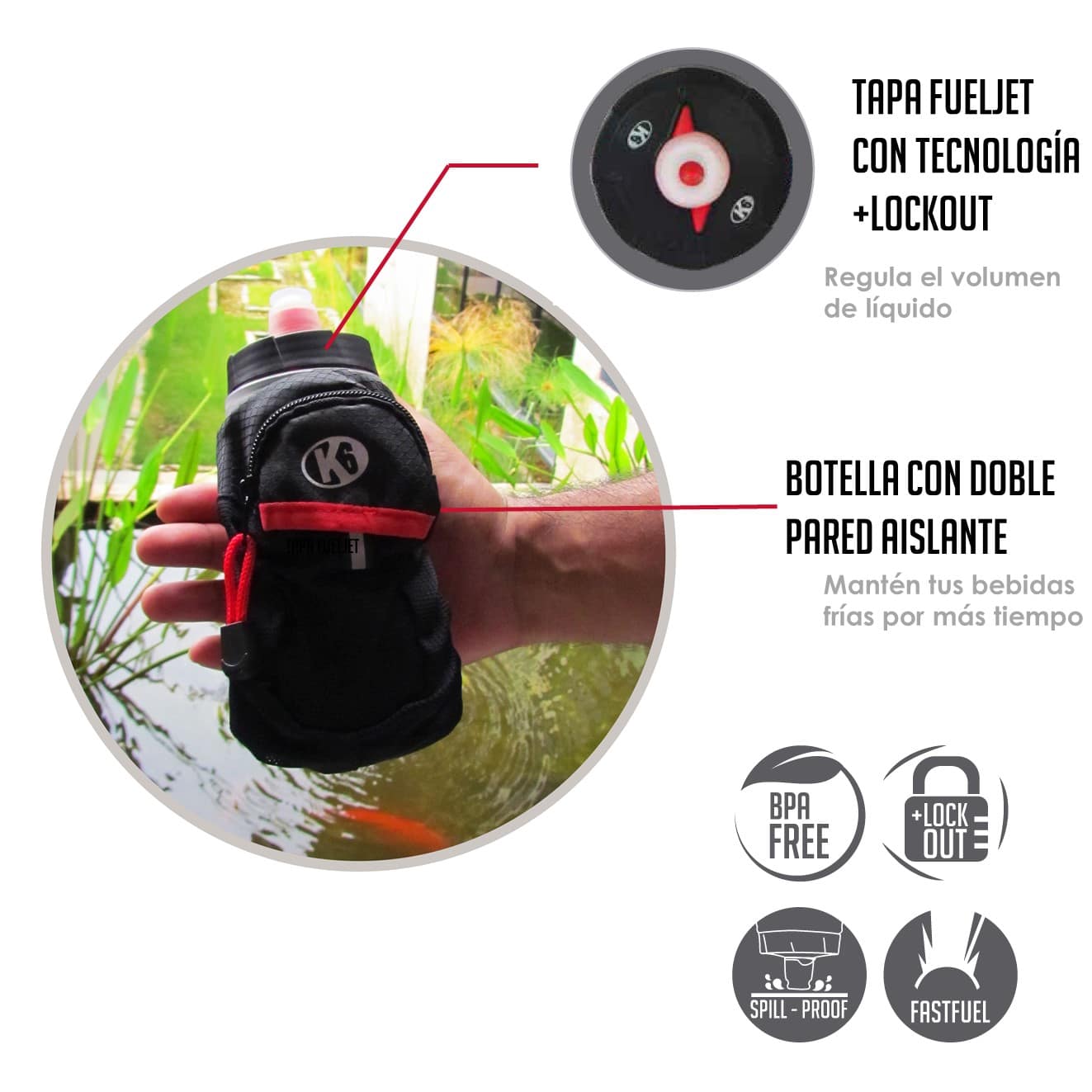 Accesorios K6 Botella de Agua 12 oz con Bolso de Mano para Correr - Imagen 2