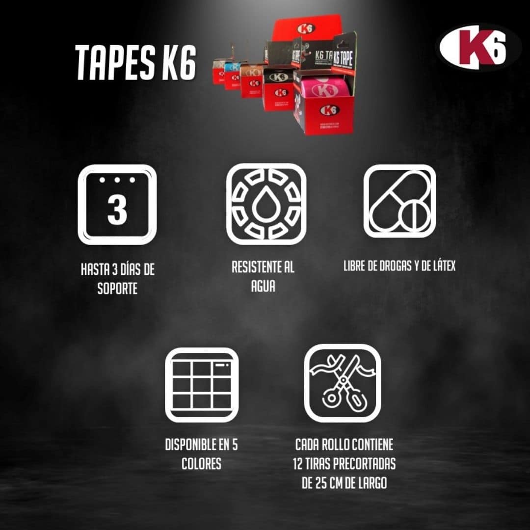 Cinta Kinesiológica k6 Elástica Deportiva Rollo 3m x 5cm - Imagen 3