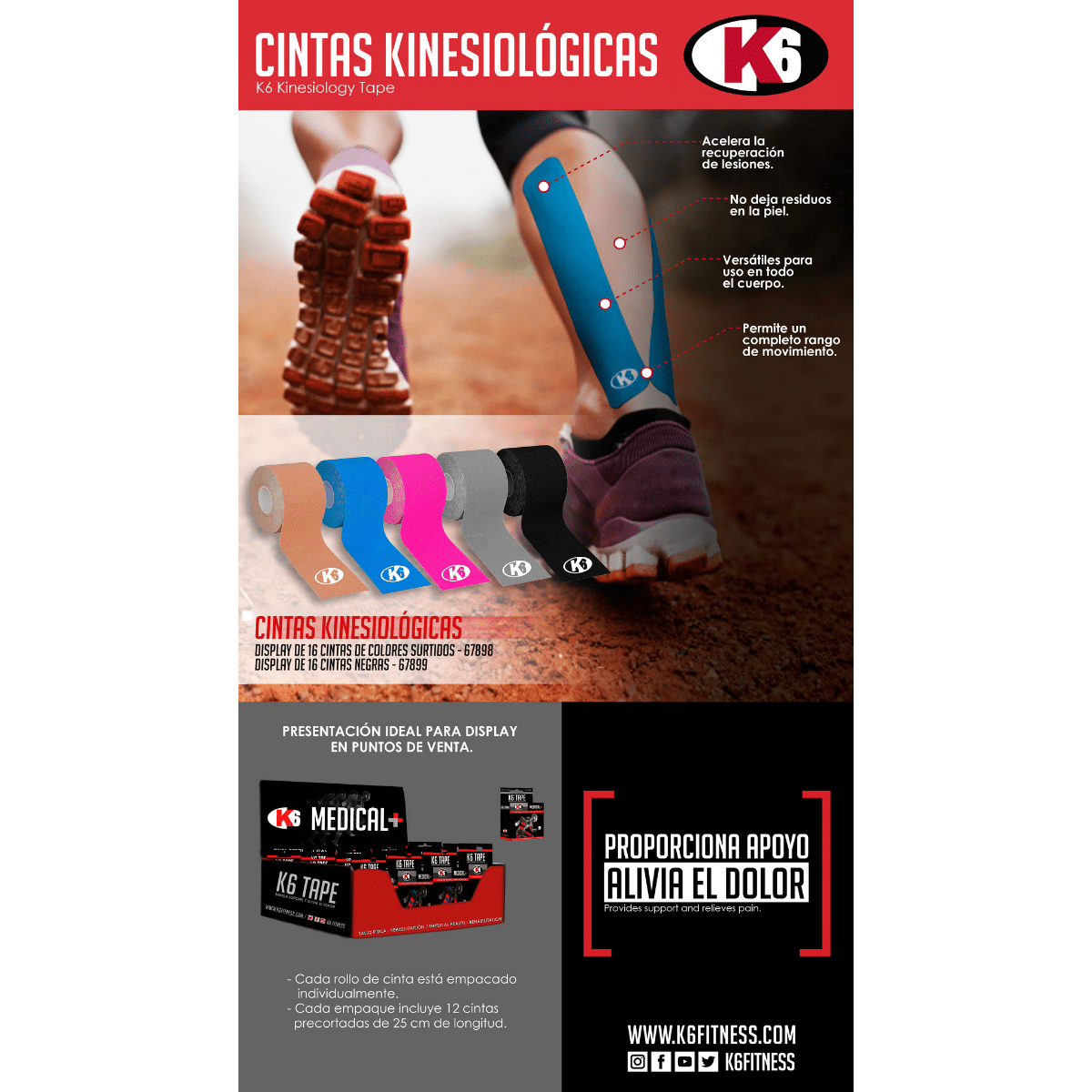 Cinta Kinesiológica k6 Elástica Deportiva Rollo 3m x 5cm - Imagen 9