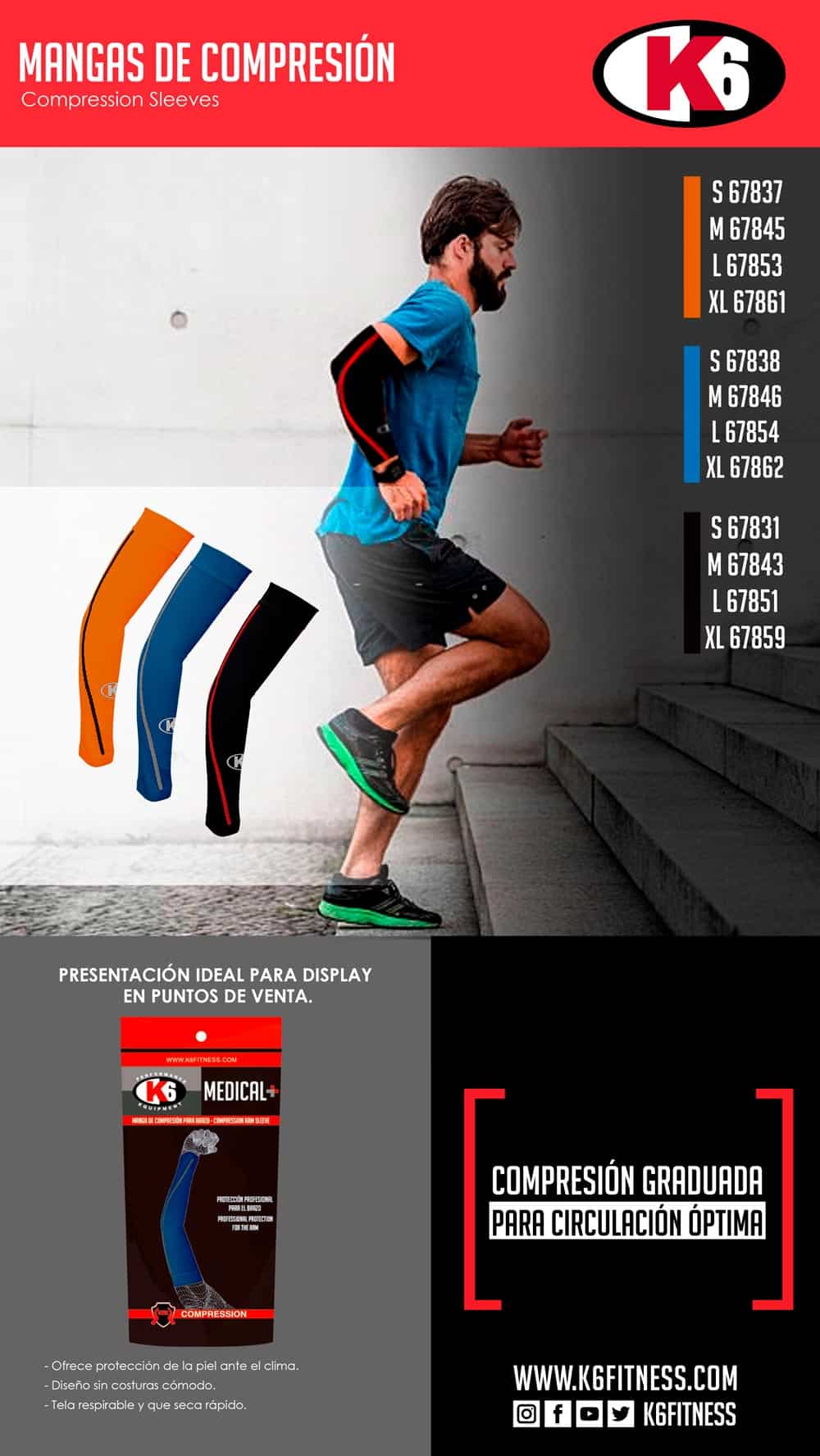 Mangas de Compresión K6 Azul - Imagen 4
